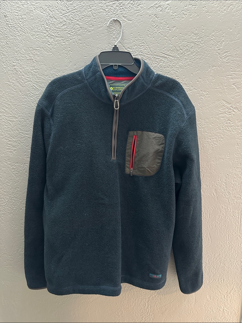 G.H. Bass & Co. Men's Dark Teal Quarter-Zip Fleece with Red Zip Pocket